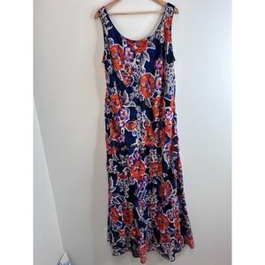 Jones NY 18W Floral Tiered Maxi Dress Sleeveless Chiffon Purple Maximalist Boho